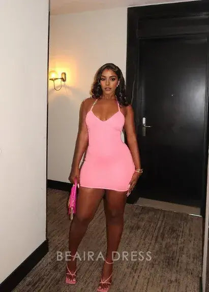 Beaira Elegant Sexy Pink Halter Neck Slim Fit Hip 21st Birthday Homecoming Dress formal wear dresses