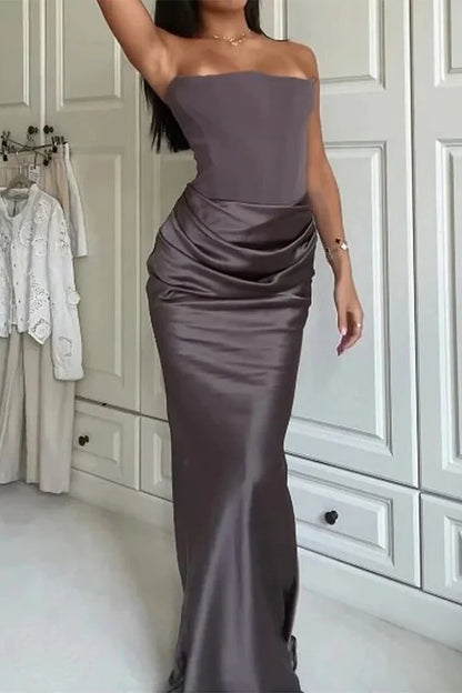 Beaira Elegant Sexy Prom Ruched Strapless Evening Dresses formal wear dresses - Brown