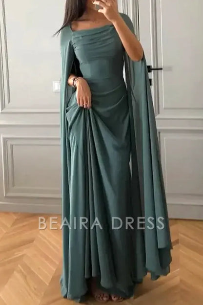 Beaira Elegant Sexy Slit Square Neck Evening Dresses formal wear dresses - Green