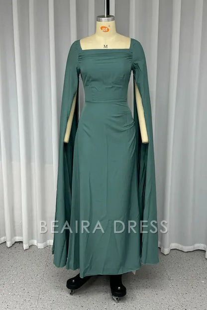 Beaira Elegant Sexy Slit Square Neck Evening Dresses formal wear dresses - Green
