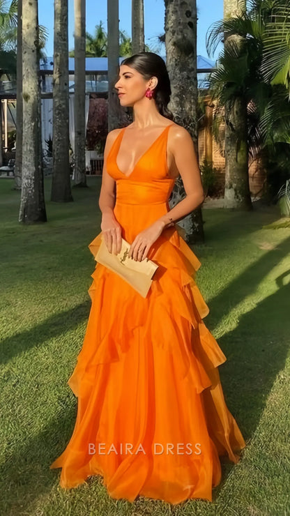 Beaira Elegant Sexy V-neck Chiffon Long Prom Dresses formal wear dresses