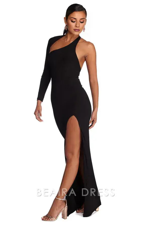 Beaira Elegant Sienna Formal One Shoulder Dress formal wear dresses - BLACK