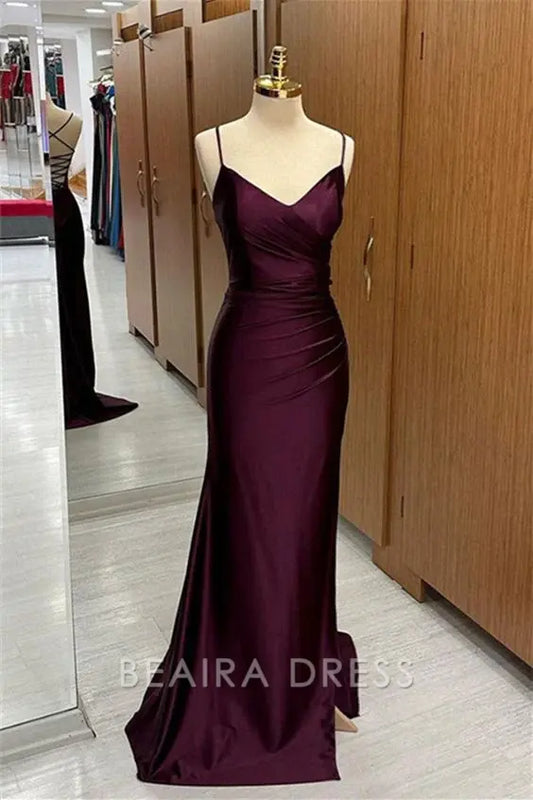 Beaira Elegant Simple Maroon Purple Mermaid Prom Dresses formal wear dresses