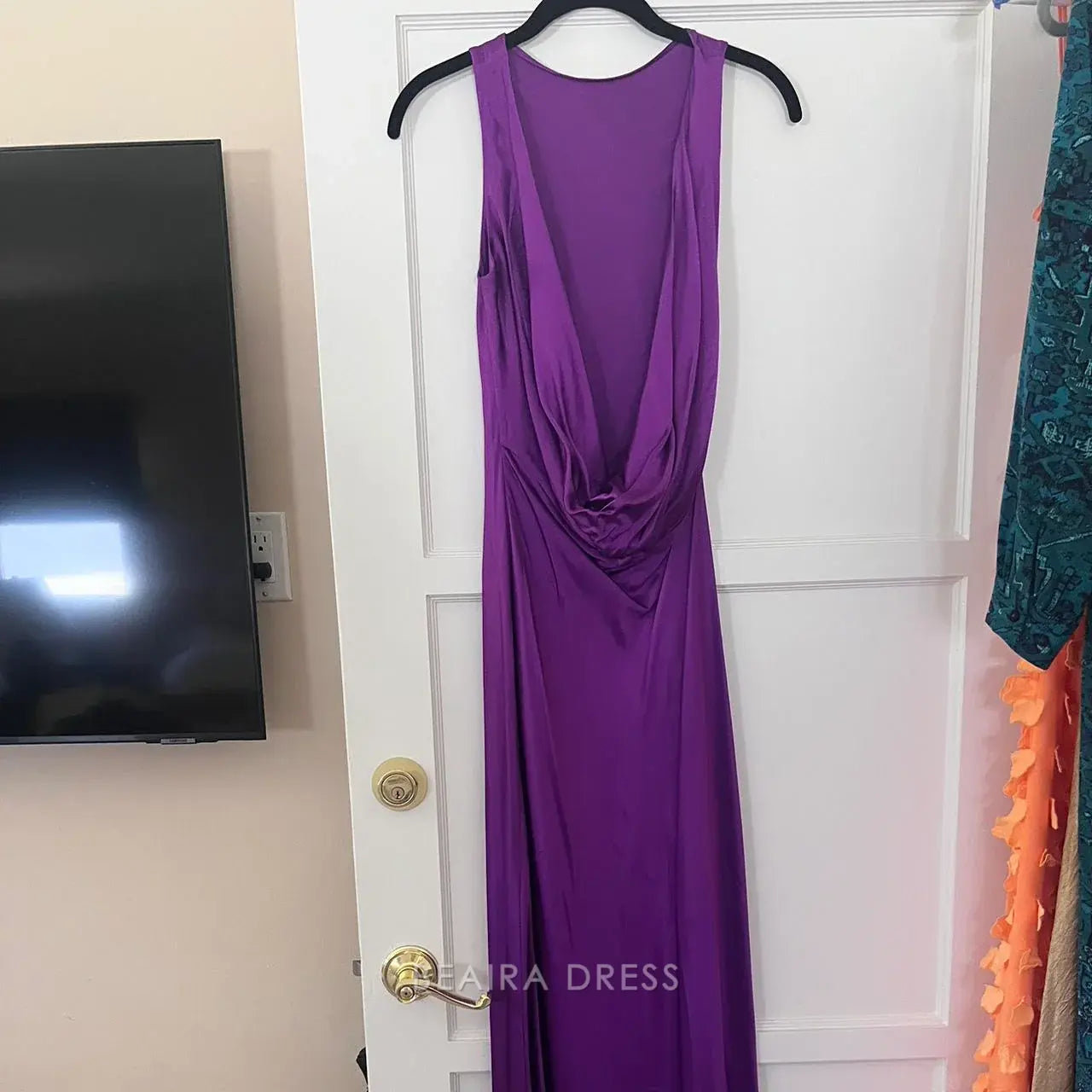 Beaira Elegant Sleeveless Purple Silk Satin Long Evening Prom Dresses formal wear dresses