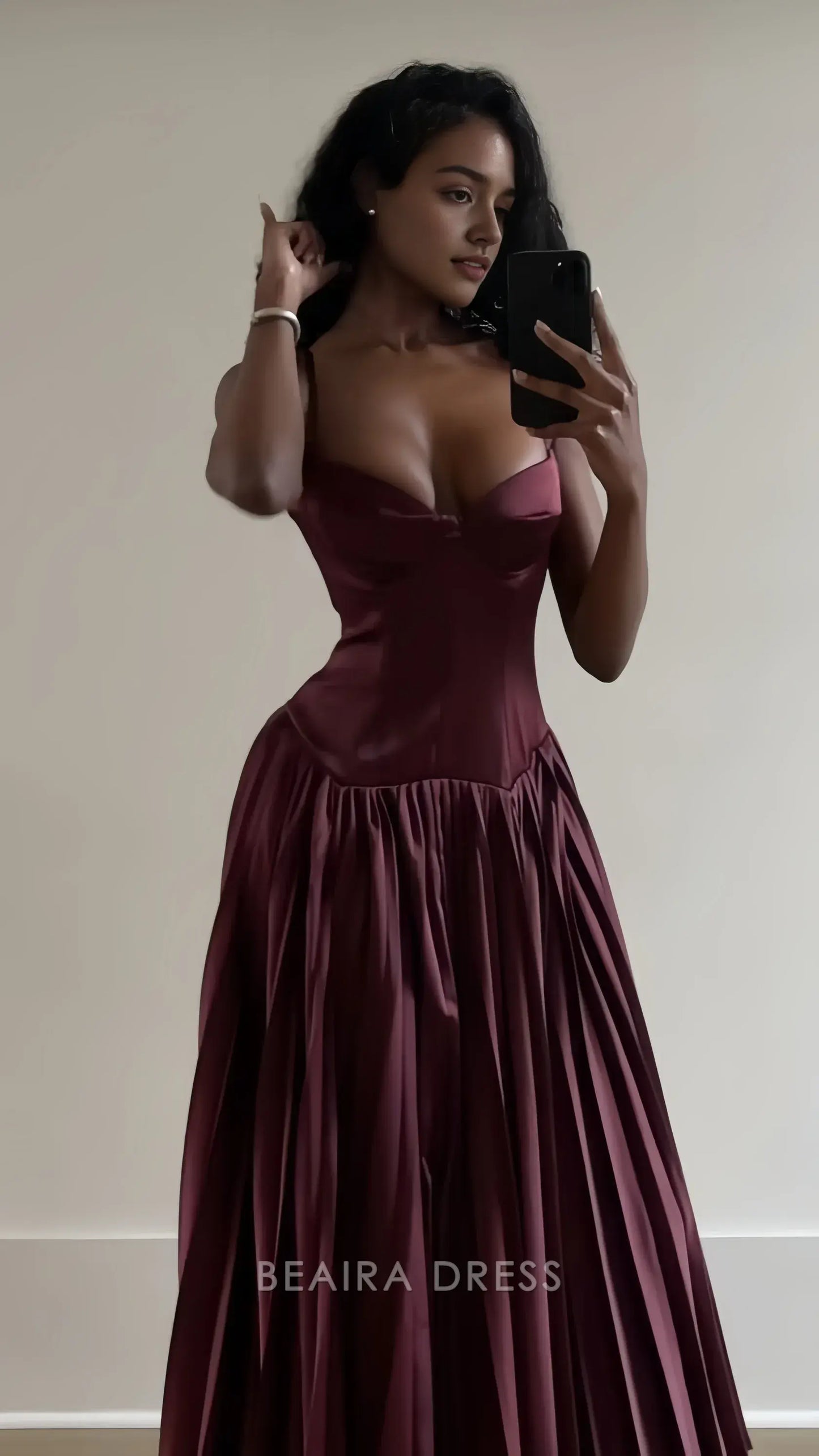 Beaira Elegant Spaghetti Straps A-line Maroon Party Dress formal wear dresses