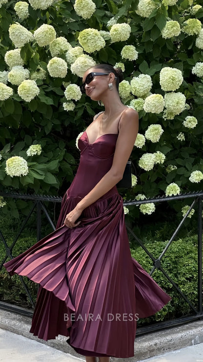 Beaira Elegant Spaghetti Straps A-line Maroon Party Dress formal wear dresses