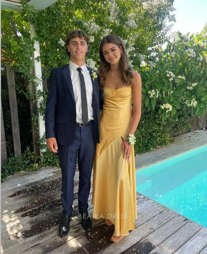 Beaira Elegant Spaghetti Straps Yellow Sheath Beach Dress Party Dresses Long Prom Dress formal wear dresses