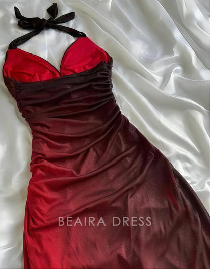 Beaira Elegant Special Gradient Color Burgundy Prom Dress Tie Halter Date/Birthday Party Dress formal wear dresses