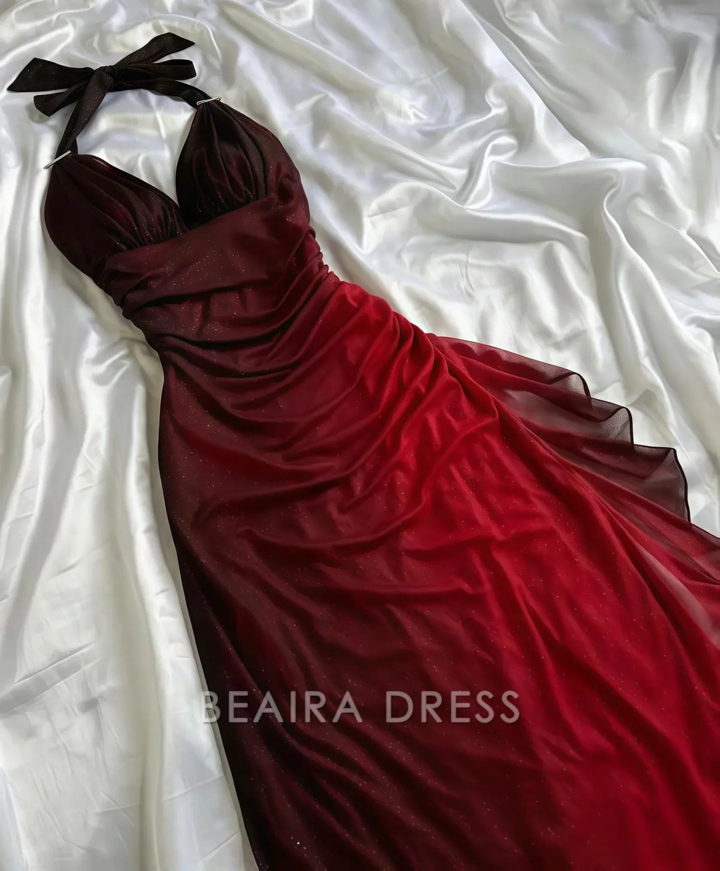 Beaira Elegant Special Gradient Color Burgundy Prom Dress Tie Halter Date/Birthday Party Dress formal wear dresses