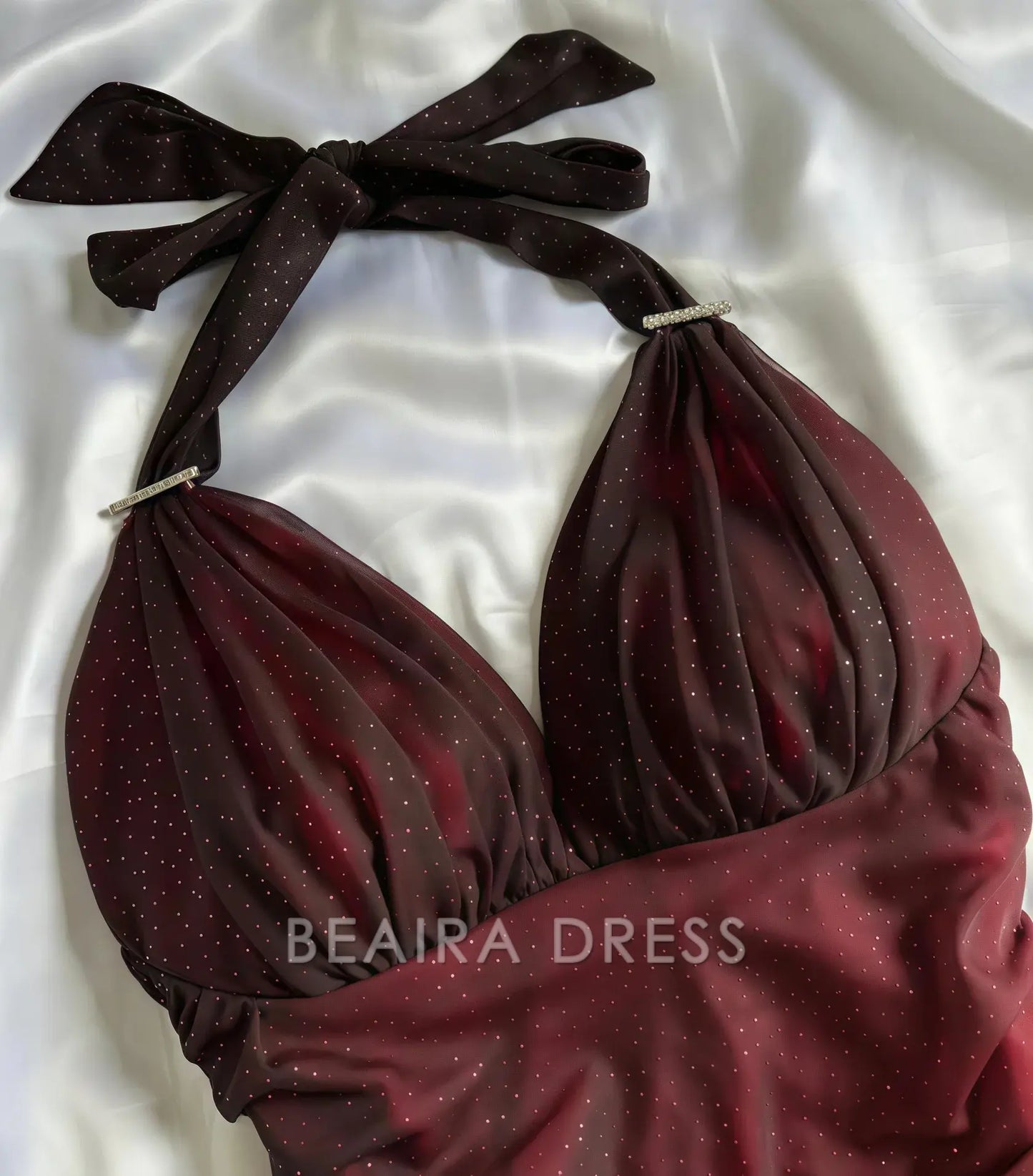 Beaira Elegant Special Gradient Color Burgundy Prom Dress Tie Halter Date/Birthday Party Dress formal wear dresses