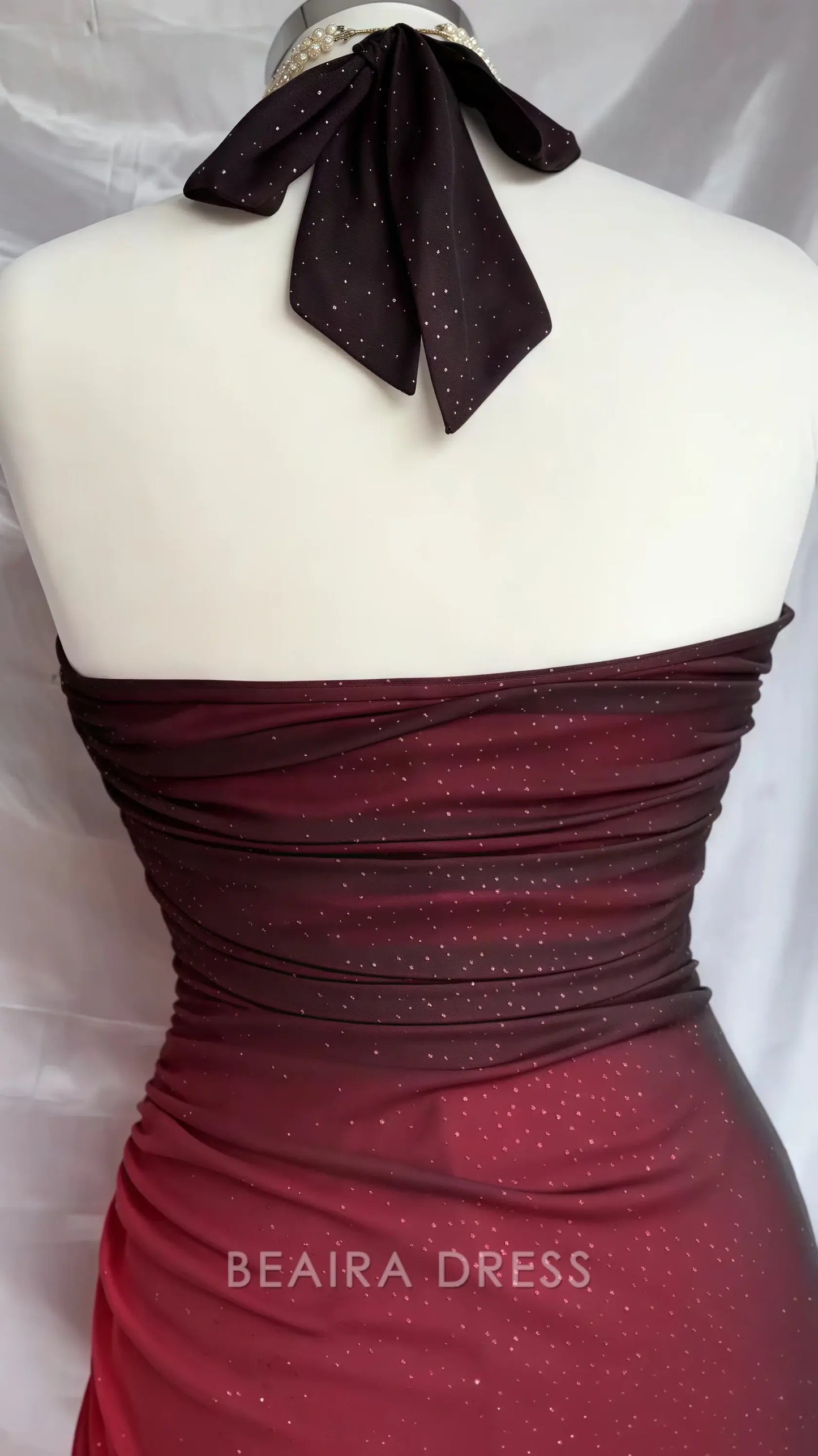 Beaira Elegant Special Gradient Color Burgundy Prom Dress Tie Halter Date/Birthday Party Dress formal wear dresses