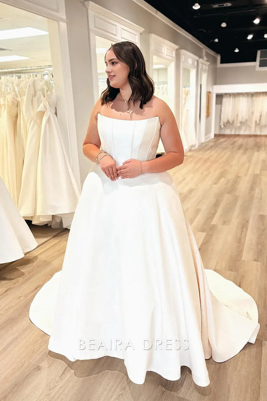 Beaira Elegant Strapless Ball Gown Wedding Dress with Structured Bodice and Satin Skirt for Timeless Bridal Elegance