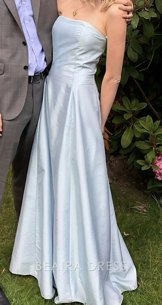 Beaira Elegant Strapless Light Blue A-line Prom Dresses Sleeveless Evening Party Dress formal wear dresses