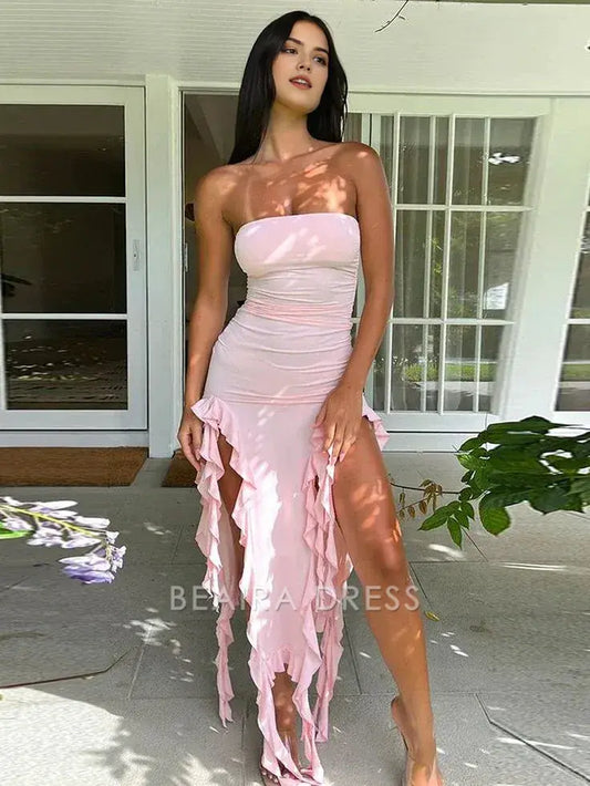 Beaira Elegant Strapless Pink Ruffle Homecoming Dresses Evening Prom Dress formal wear dresses