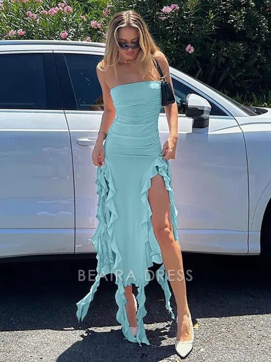 Beaira Elegant Strapless Pink Ruffle Homecoming Dresses Evening Prom Dress formal wear dresses