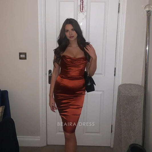 Beaira Elegant Strapless Pleated Satin Tight Party Dresses High School Dance Hoco Dress formal wear dresses