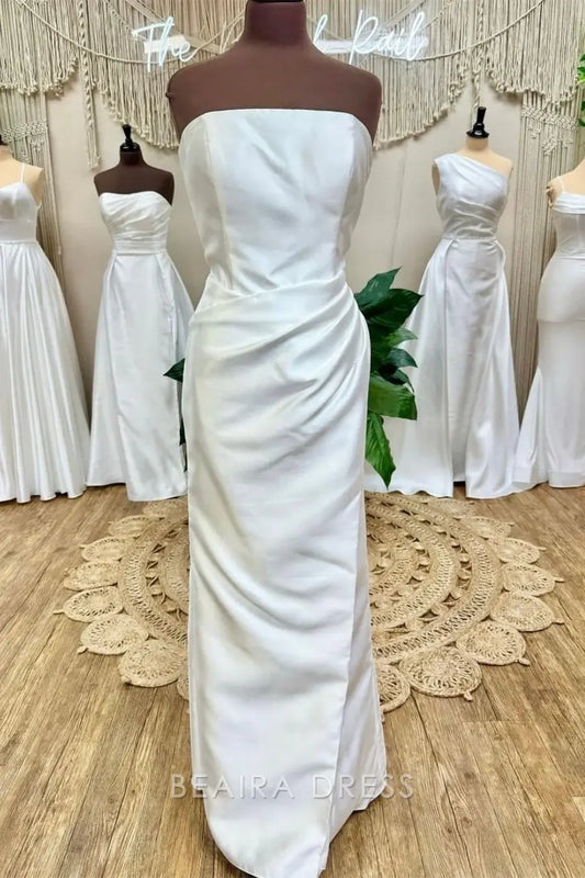 Beaira Elegant Strapless Ruched Satin Wedding Dress with Figure - Flattering Silhouette for Timeless Bridal Beauty