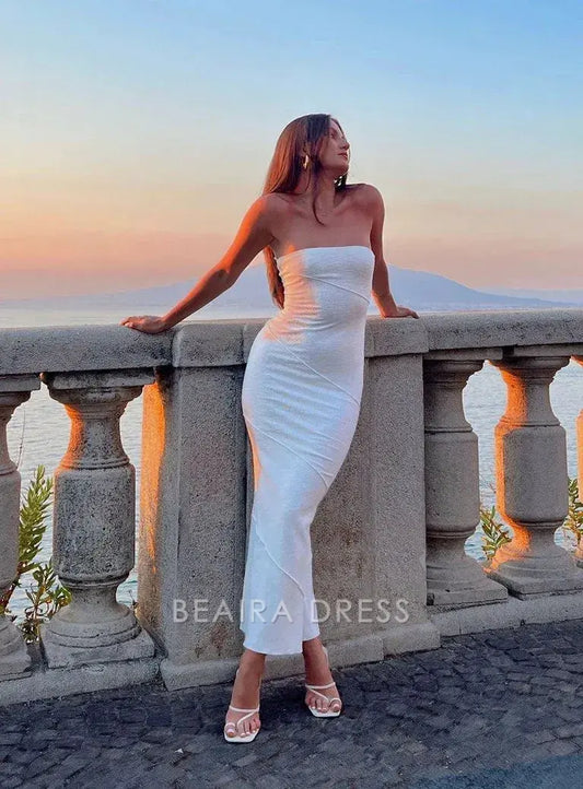 Beaira Elegant Strapless White Evening Prom Dresses Midi Dresses Sleeveless Homecoming Dress formal wear dresses