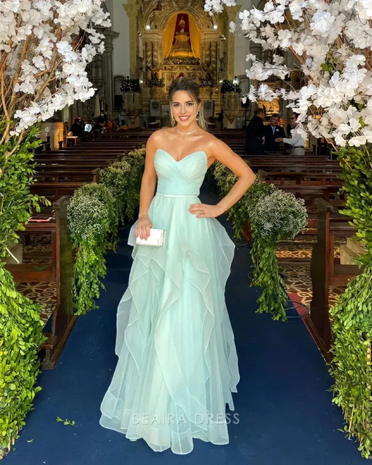 Beaira Elegant Sweet Mint Green Layers Tulle Long Prom Dress formal wear dresses