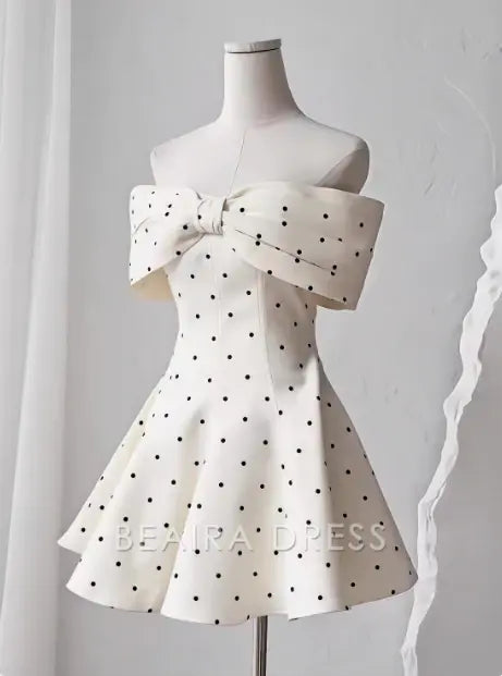 Beaira Elegant Sweet One-shoulder Bow Satin Polka Dot Puffy Birthday Skirt Homecoming Dress formal wear dresses
