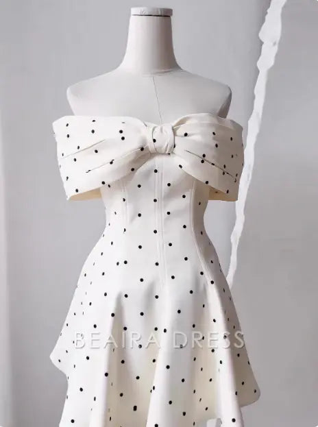 Beaira Elegant Sweet One-shoulder Bow Satin Polka Dot Puffy Birthday Skirt Homecoming Dress formal wear dresses