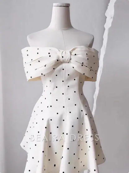Beaira Elegant Sweet One-shoulder Bow Satin Polka Dot Puffy Birthday Skirt Homecoming Dress formal wear dresses