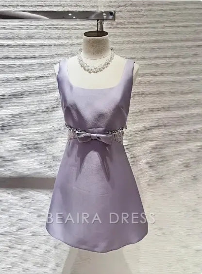 Beaira Elegant Sweet Purple Square Neck Bow Waist 17th Birthday Homecoming Dress hot sale for women