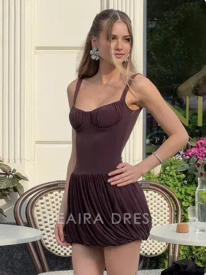 Beaira Elegant Sweet Suspender Waist Pleated Skirt Homecoming Dress formal wear dresses