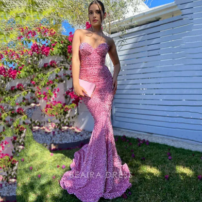 Beaira Elegant Sweetheart Mermaid Sequins Long Prom Dress formal wear dresses