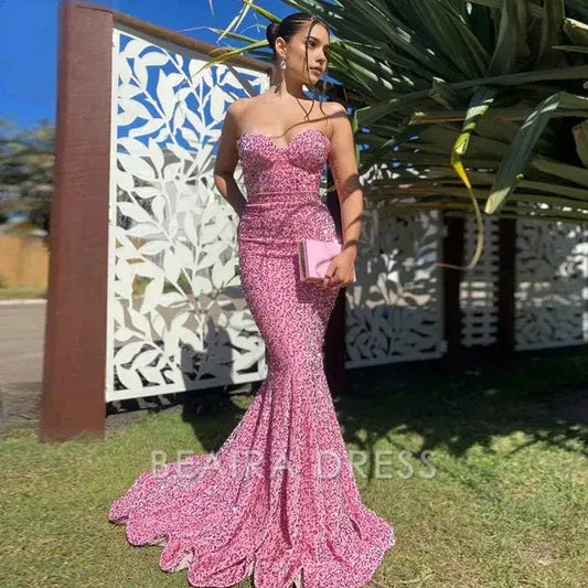 Beaira Elegant Sweetheart Mermaid Sequins Long Prom Dress formal wear dresses