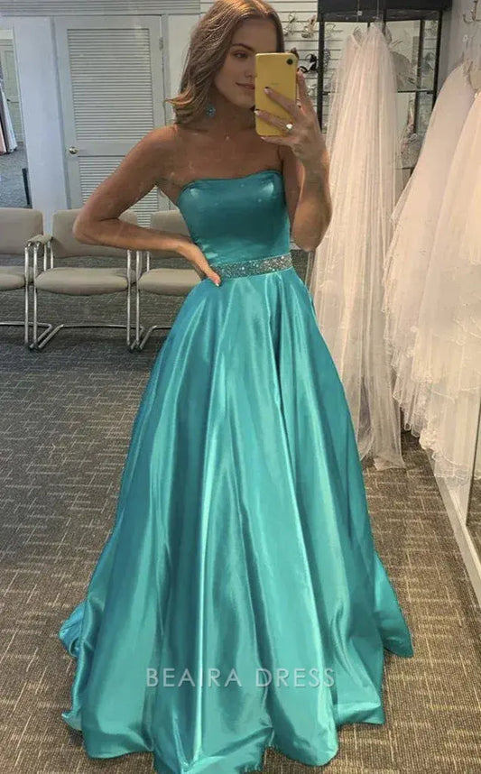 Beaira Elegant Turquoise Green Satin Junior Prom Dress formal wear dresses