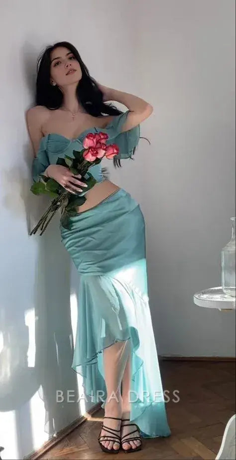 Beaira Elegant Two Pieces Chiffon Mermaid Prom Dresses formal wear dresses