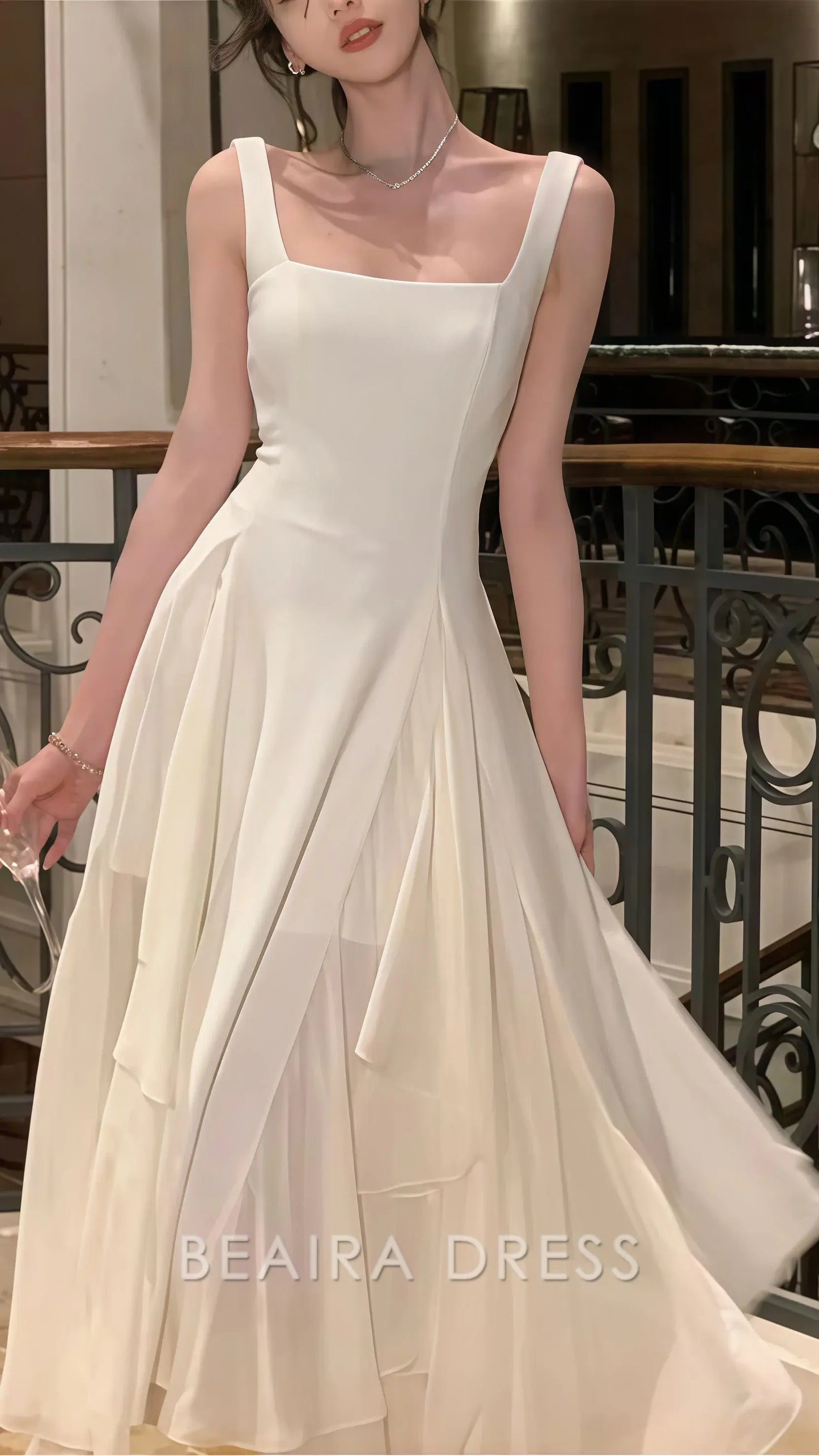 Beaira Elegant Vintage Classic Ivory Chiffon Evening Prom Dresses formal wear dresses