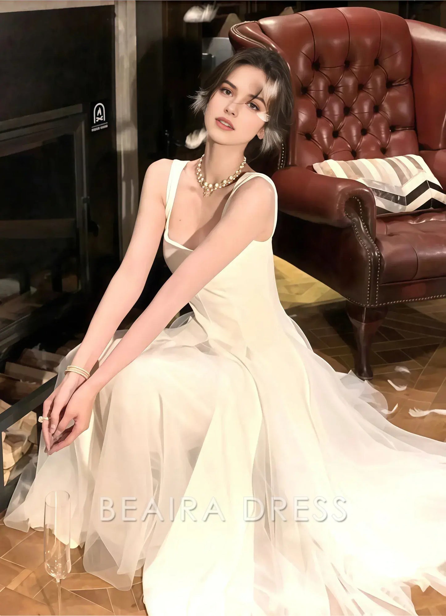 Beaira Elegant Vintage Classic Ivory Chiffon Evening Prom Dresses formal wear dresses
