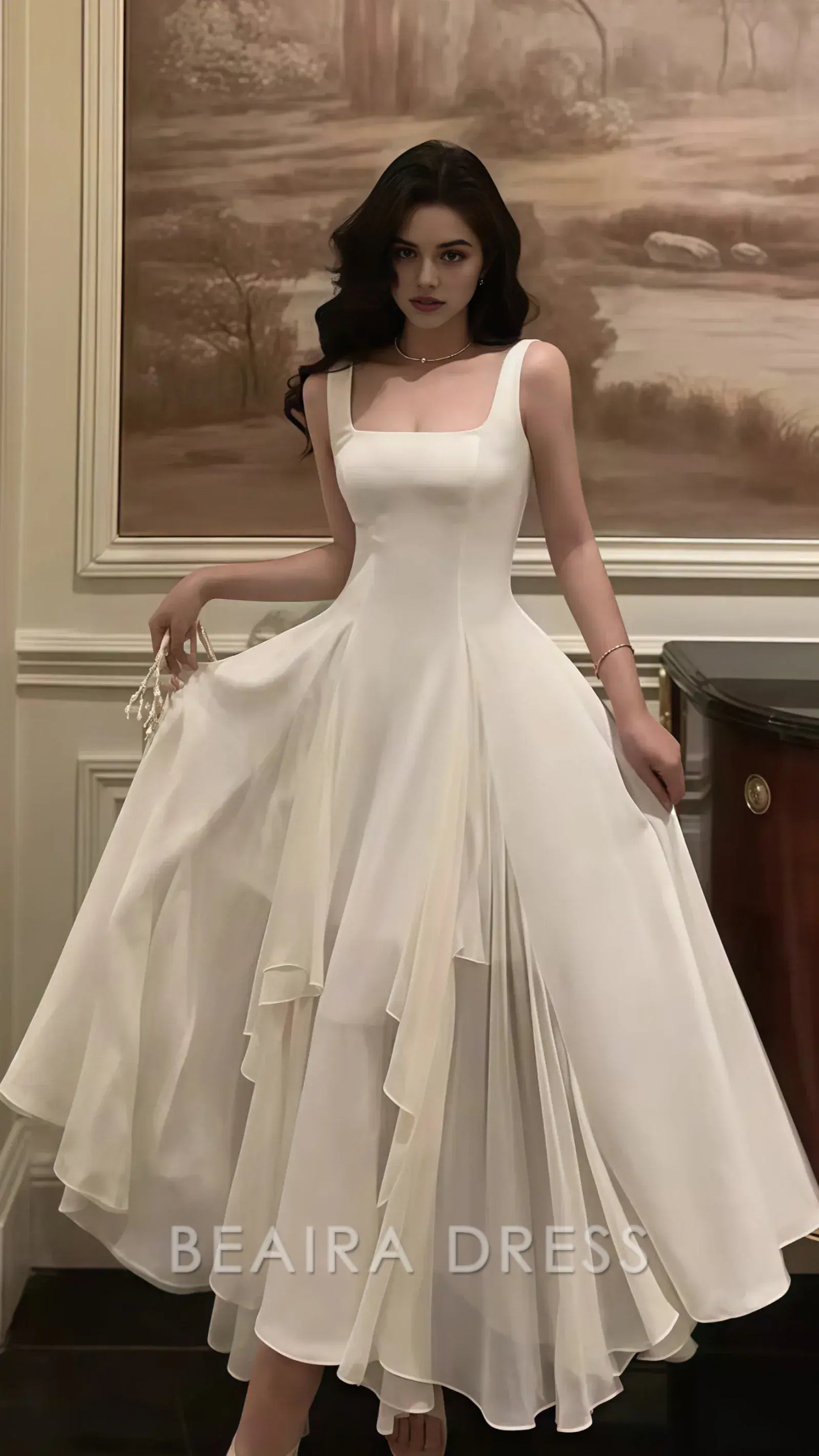 Beaira Elegant Vintage Classic Ivory Chiffon Evening Prom Dresses formal wear dresses