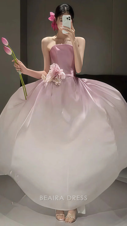 Beaira Elegant White Pink Strapless Party Dresses Long Prom Dress With Sweep Train formal wear dresses