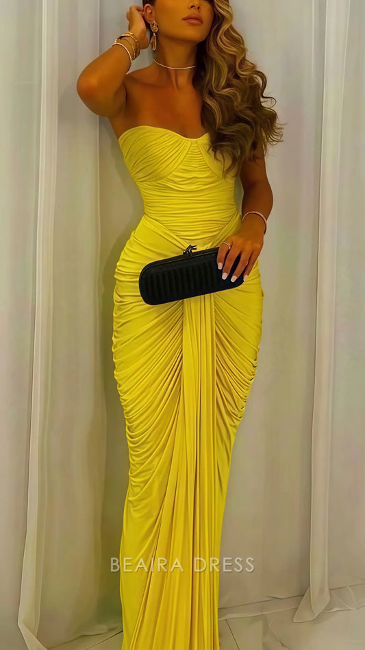 Beaira Elegant Yellow Prom Dress Sweetheart Party Dress Pleated Formal Gown formal wear dresses