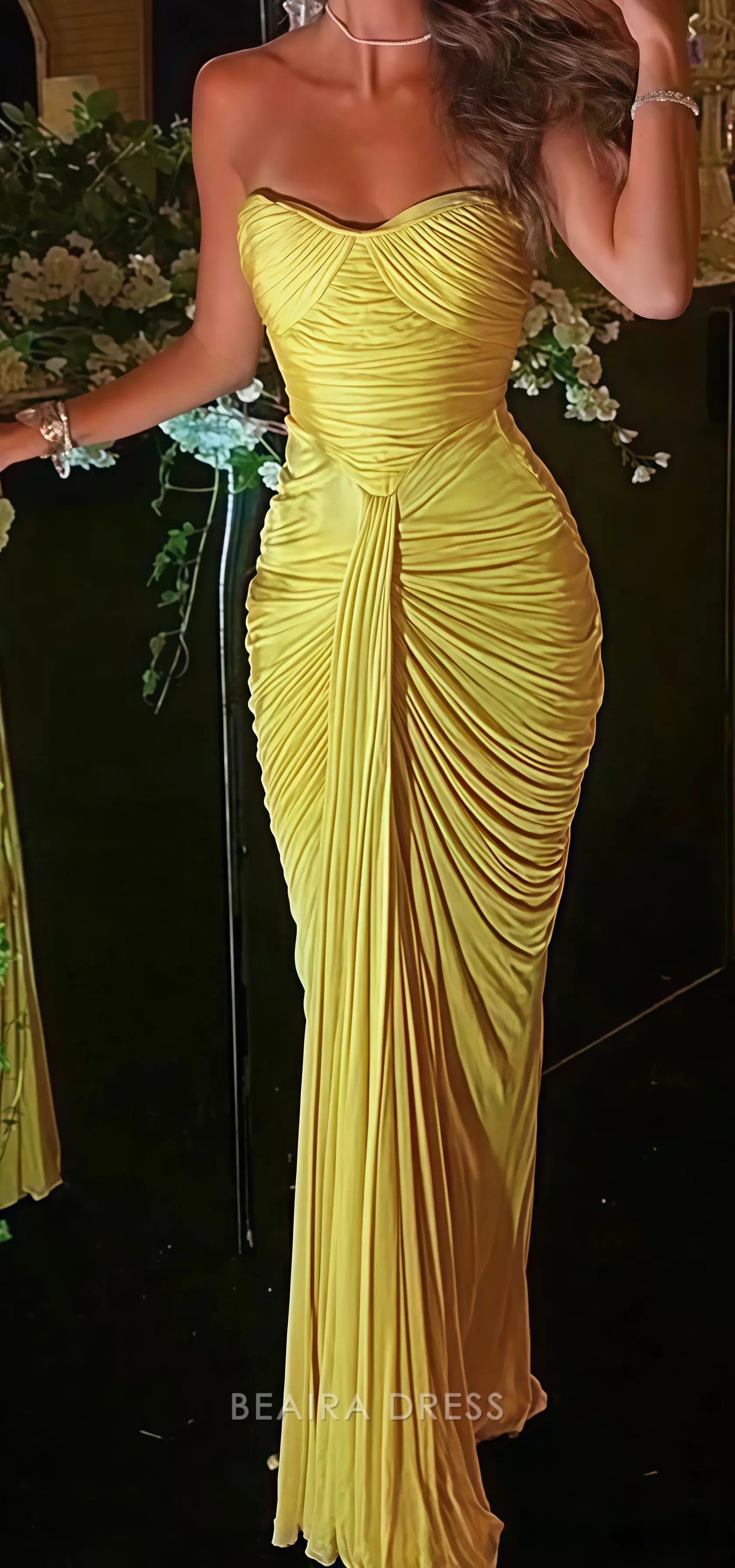 Beaira Elegant Yellow Prom Dress Sweetheart Party Dress Pleated Formal Gown formal wear dresses