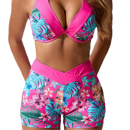 Beaira European and American swimsuit women's sexy solid color printed split high waist hip covering flat leg beach comfortable swimsuit