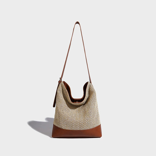 Beaira Hand Woven Bag Women's New Beach Resort Straw Bag Shoulder Bag Large Capacity Crossbody Bucket Bag