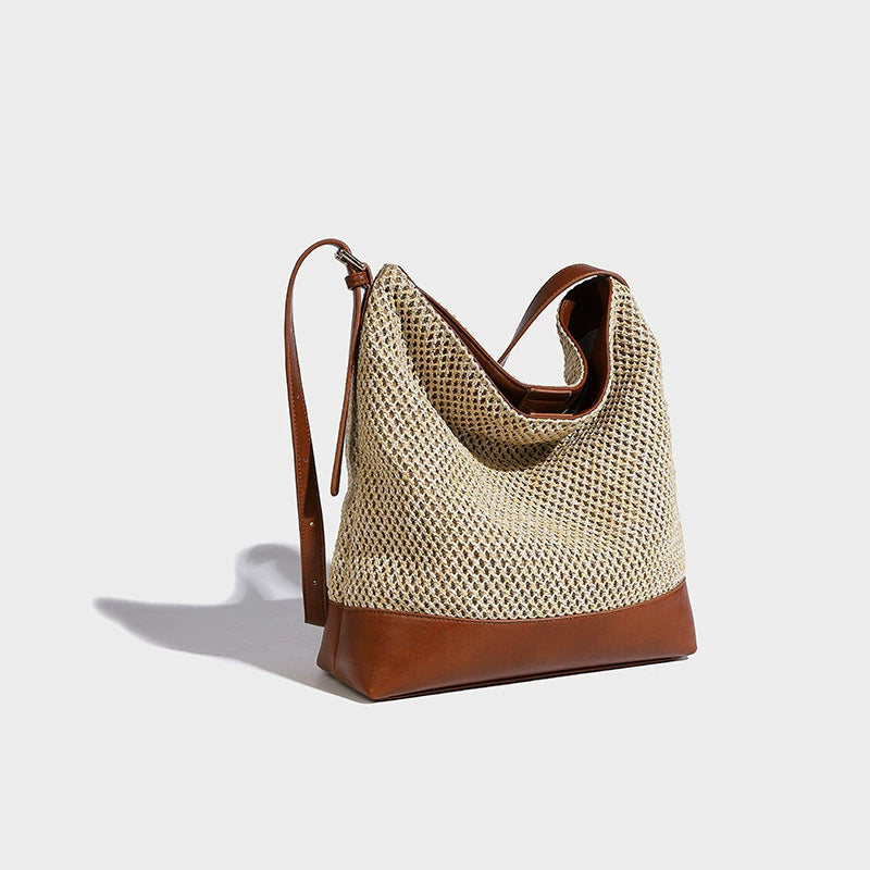 Beaira Hand Woven Bag Women's New Beach Resort Straw Bag Shoulder Bag Large Capacity Crossbody Bucket Bag