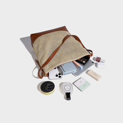 Beaira Hand Woven Bag Women's New Beach Resort Straw Bag Shoulder Bag Large Capacity Crossbody Bucket Bag