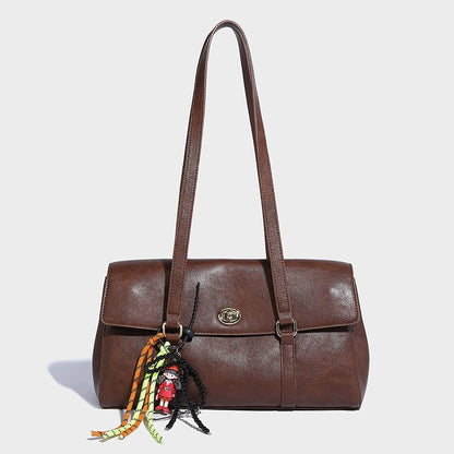 Beaira Hong Kong style retro large capacity single shoulder armpit bag with high-end feel bead pendant for commuting fashionable and versatile hand-held tote bag