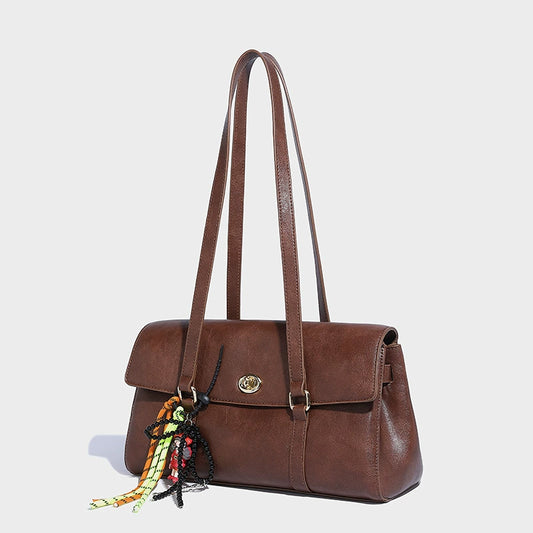 Beaira Hong Kong style retro large capacity single shoulder armpit bag with high-end feel bead pendant for commuting fashionable and versatile hand-held tote bag