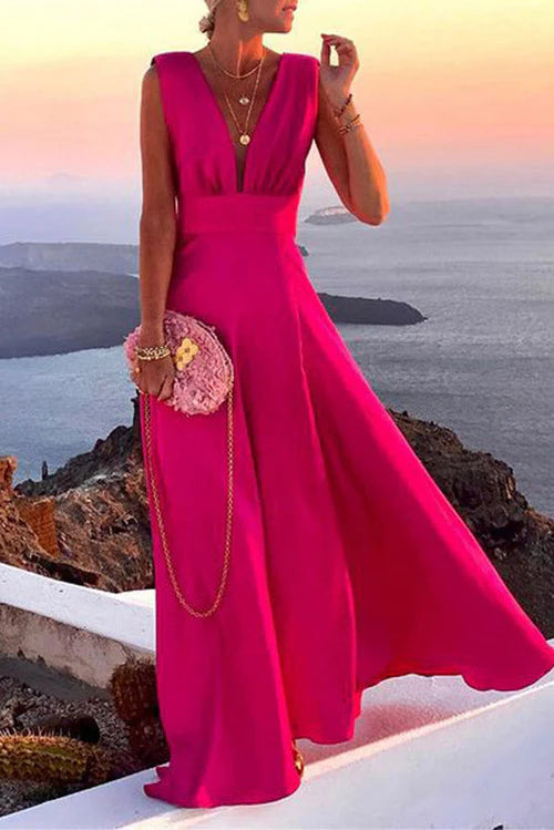 Beaira Hot Pink Sleeveless A-Line Evening Prom Dresses formal wear dresses - Hot Pink