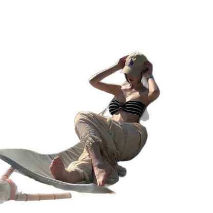 Beaira Ins style retro striped sexy spicy girl with small chest sexy bikini Bikini split swimsuit for women