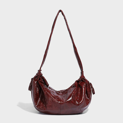 Beaira Korean retro large-capacity soft leather hand-held dumpling bag fashionable casual lazy style versatile one-shoulder underarm croissant