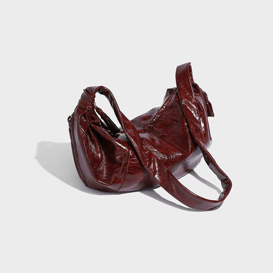 Beaira Korean retro large-capacity soft leather hand-held dumpling bag fashionable casual lazy style versatile one-shoulder underarm croissant