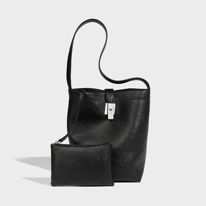 Beaira Korean version large capacity genuine leather bucket bag for women new commuter mother and child fashion tote bag niche shoulder bag