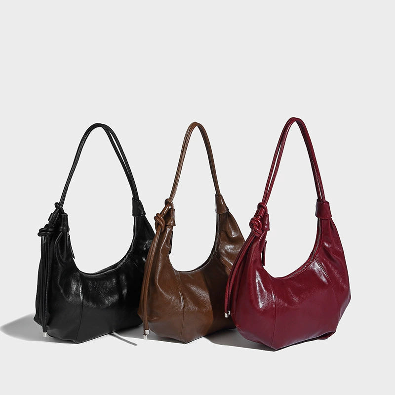 Beaira Large Capacity Retro Soft Leather Folded Dumpling Bun Autumn/Winter Trendy Lazy Style Casual Versatile Shoulder Bun